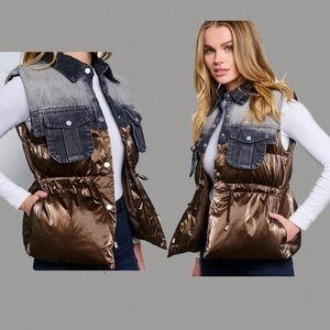 Patchwork Puffer Denim Vest